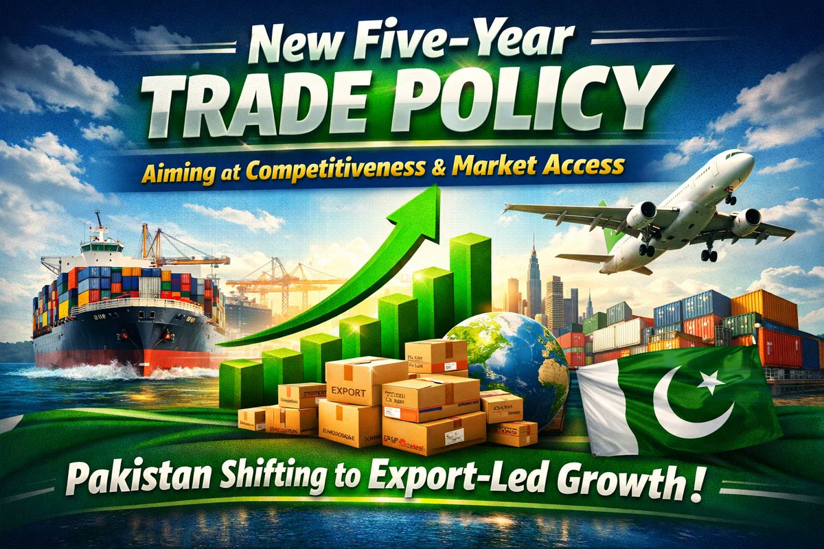 Omai_Hani's tweet photo. New five-year trade policy coming aimed at competitiveness & market access. Pakistan shifting to export-led growth for good. Proud of this ambition! ๐ต๐ฐ๐ #ExportPakistan https://t.co/fbJWRQL4Uz