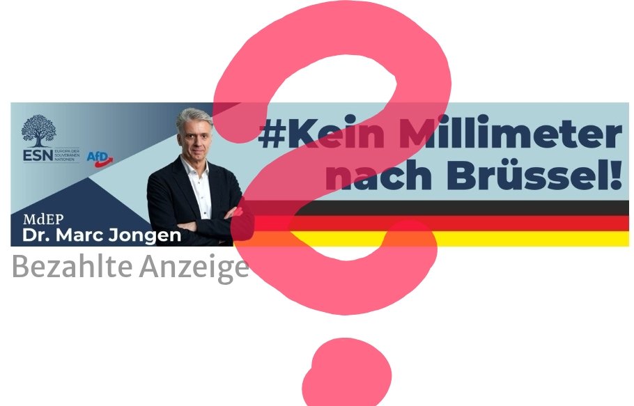 🔴 Der AfD-Mann Marc Jongen schaltet Anzeigen mit der Parole "Kein Millimeter nach Brüssel". Allerdings ist Jongen EU-Abgeordneter - und damit selbst regelmäßig in Brüssel. Ich fürchte, der AfD-Mann ist (nicht nur) geographisch etwas verwirrt.