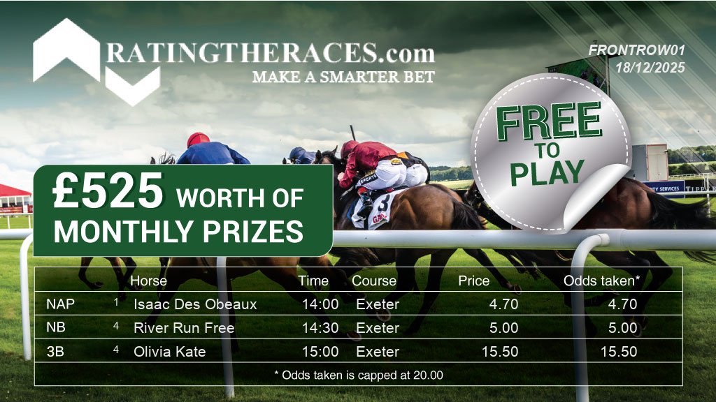 My #RTRNaps are:

Isaac Des Obeaux @ 14:00
River Run Free @ 14:30
Olivia Kate @ 15:00

Sponsored by <a href="/RatingTheRaces/">RatingTheRaces</a> - Enter for FREE here: bit.ly/NapCompFreeEnt…