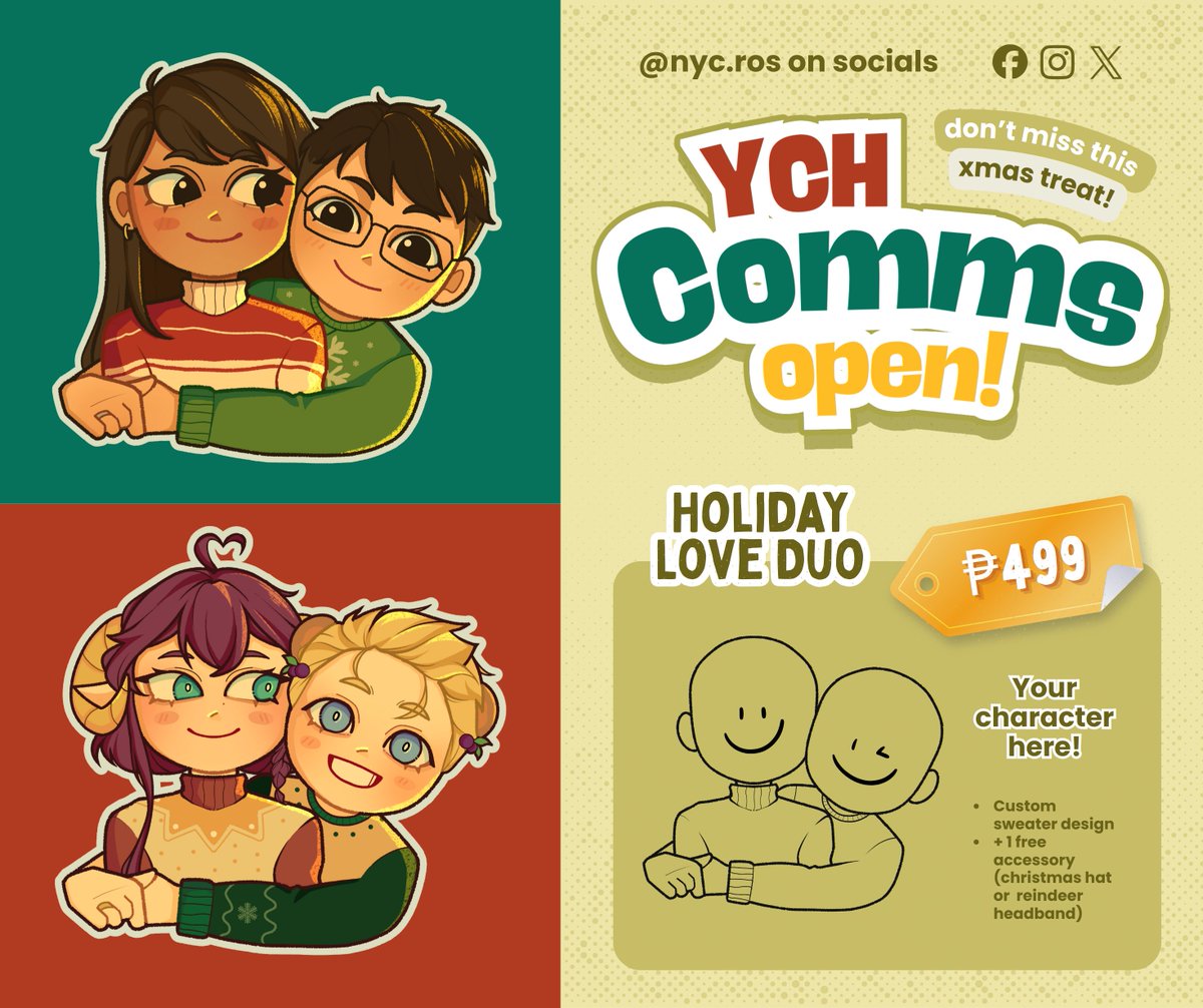 YCH Commissions are open! 🎄✨

First commissioner gets ₱100 off! Message me to reserve your spot.

#Commisionopen #ibisPaintX #ArtistOnTwitter