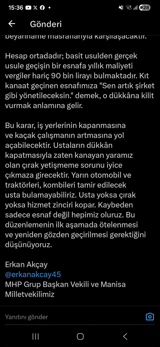 Basit usul en azından kalkmamalı muhasebeyi odamı ,meslek mensublarımı tutacak   Bizi düşünen yok       Bu  kargaşaya kaosa  son verilmeli biz canımızla uğraşıyoruz herkez bişeyler peşinde <a href="/RTErdogan/">Recep Tayyip Erdoğan</a> <a href="/erkanakcay45/">Erkan Akçay</a> <a href="/MhpTbmmGrubu/">MHP TBMM Grubu #MHP</a> 
#BasitUsul