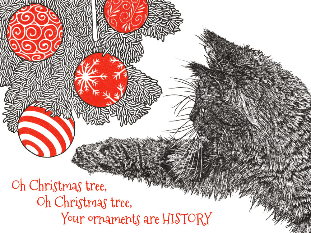 LBPrintmaker's tweet image. One for @SusanCalman and all the Kittmas tree dwellers, lurkers, destroyers, and admirers out there.

This was a LOT of fun to carve and print because, unusually it’s a two colour affair. Reader, I broke out the red for Kittmas!

#CatOfTheDay #CatsInChristmasTrees