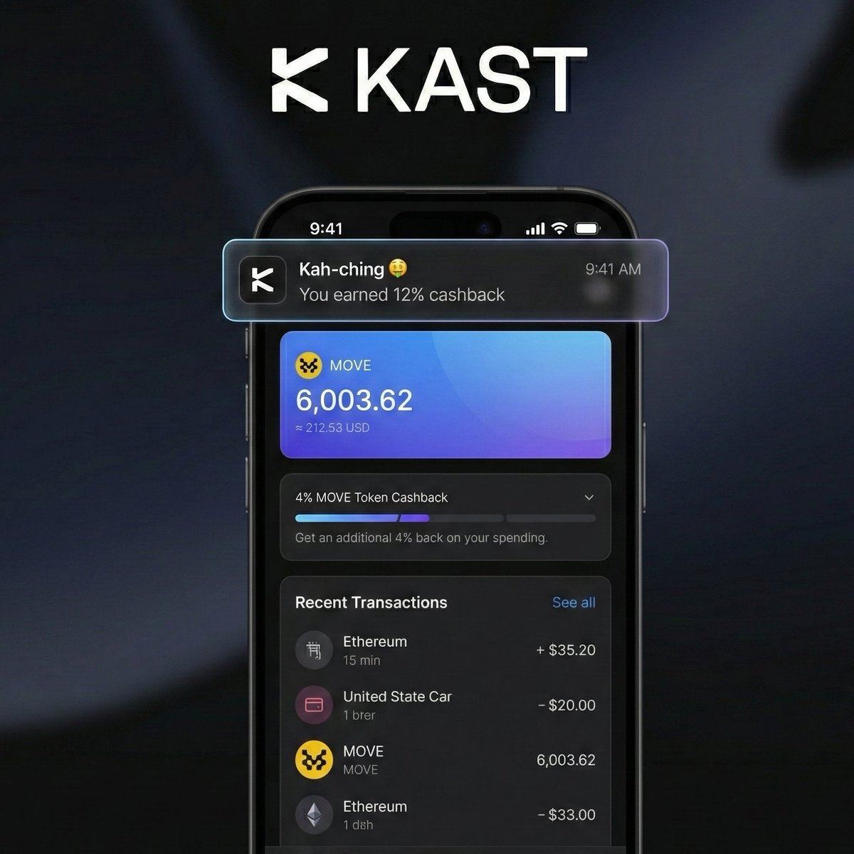 SNPFocus's tweet image. 12% cashback just hits different. 🤑💳

Every swipe is an opportunity to stack more $MOVE. This is what the future of payments looks like. 
Kah-ching! 🚀

Only With @KASTxyz