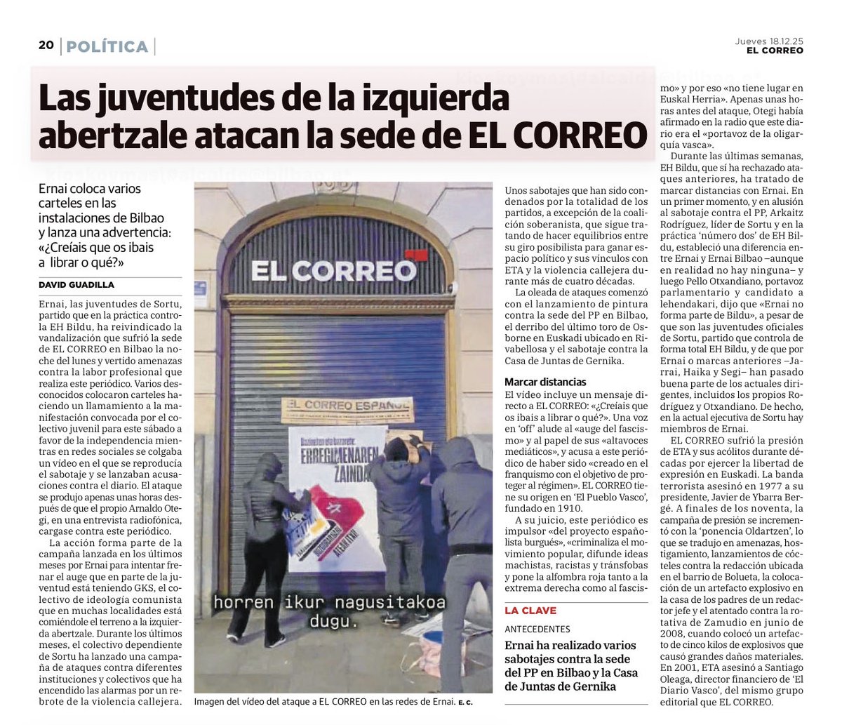 ideiazabaldub's tweet photo. El diario oligárquico EL CORREO ESPAÑOL lleva muy mal que le recuerden su origen franquista. De hecho, acordaos que nació poco después de que los falangistas se apoderaran de la rotativa del periódico Euzkadi.

Es un honor que, a diferencia de a otros, nos tengan un odio visceral https://t.co/sGv3RxccFb
