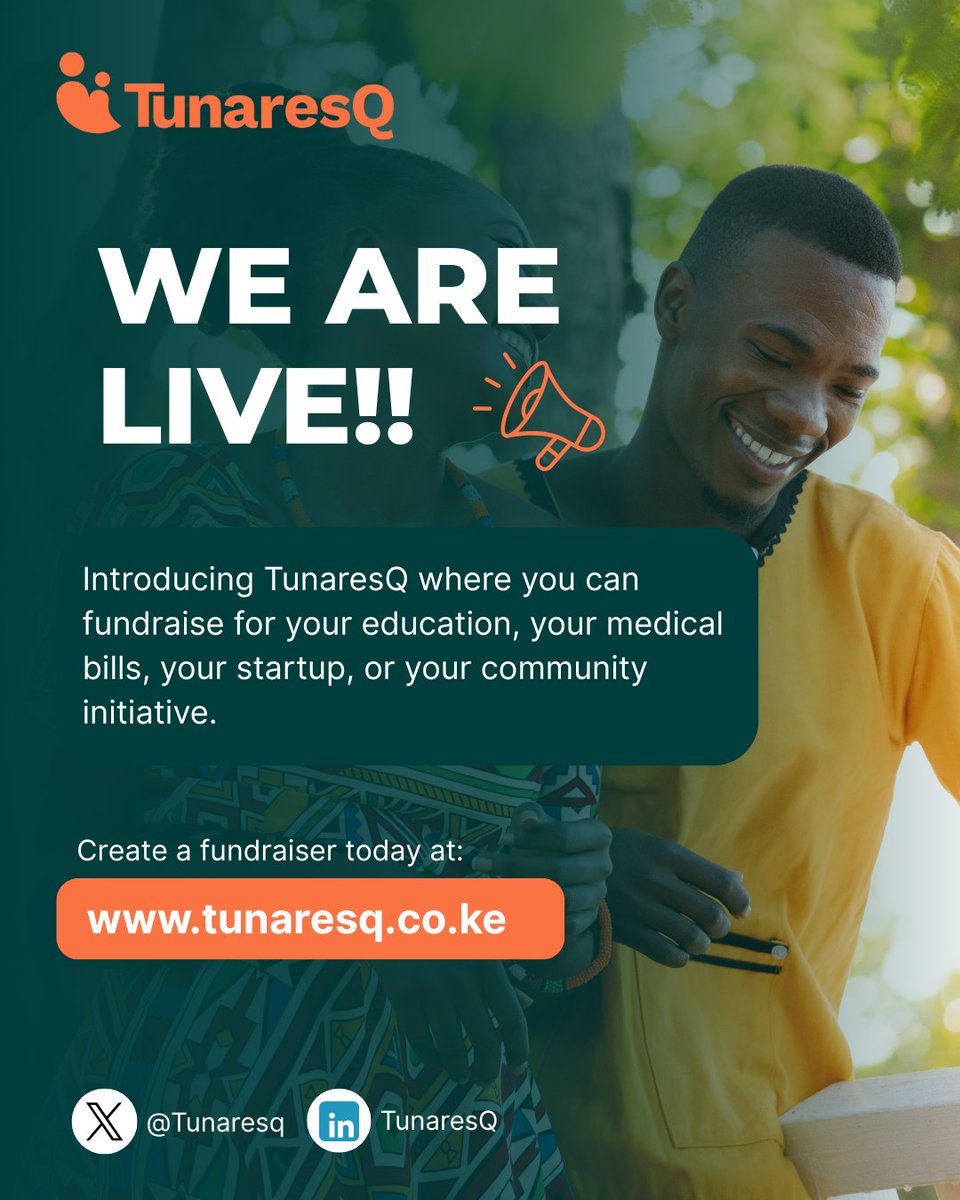 Guys, after many months of working on <a href="/Tunaresq/">TunaresQ</a>, I am sooo happy we're now launching the beta version🥳 

check it out here - tunaresq.co.ke

We've created an affordable platfrom for you to crowdfund for your personal initiatives, your businesses and community