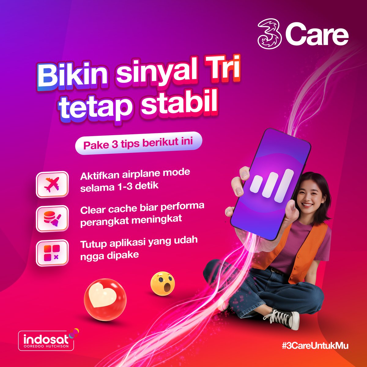 3CareIndonesia's tweet image. Internetan mulus dan lebih cepet?
Pastikan kamu pakai cara ini ya #SobatTri📶

Sinyal kuat , kemanapun jadi aman 😎

#3CareUntukMu #3CaareIndonesia
