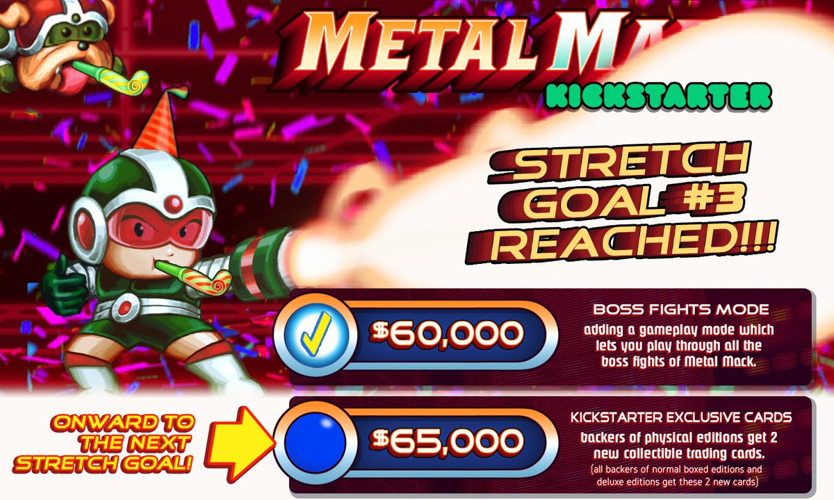 We've now reached stretch goal 3!🥳 Metal Mack will now feature Boss Fights Mode!

⏩The next goal will add 2 new collectible cards to all boxed &amp; deluxe editions, which will make these Kickstarter editions even more exclusive, so back it while you can!
👉tinyurl.com/5eh3mmwf