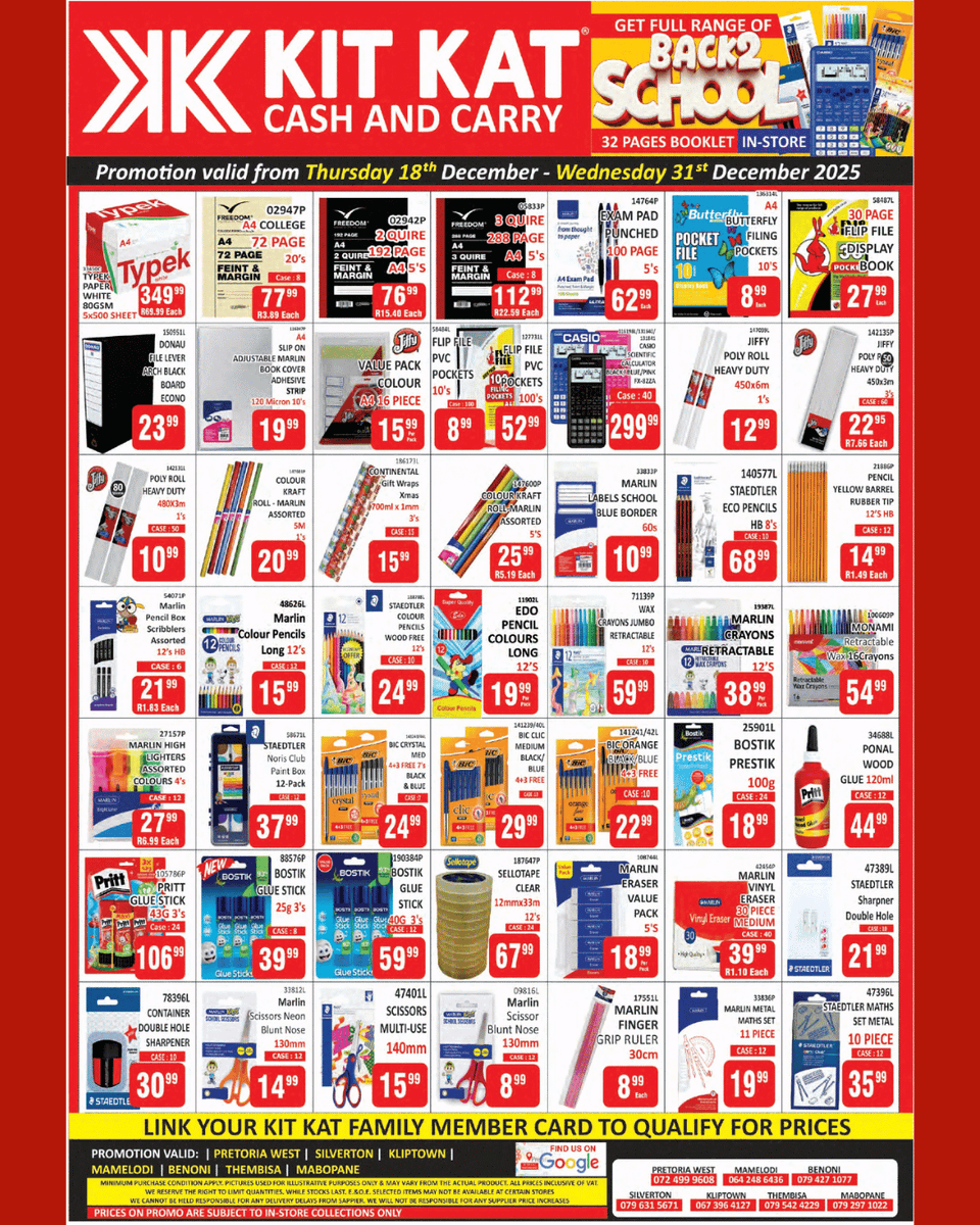 KitKatGroupSA's tweet image. Traders, it’s your time to stock up. 🛒
For the next two weeks, enjoy deals designed to keep your shelves full and your margins happy.

Valid at Pretoria West, Silverton, Kliptown, Benoni, Mamelodi Thembisa &amp;amp; Mabopane
T’s &amp;amp; C’s Apply