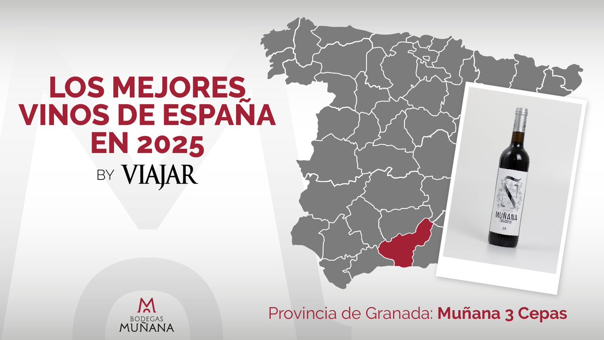 🥇 Muñana Tres Cepas, el mejor vino de Granada en 2025 en el ranking publicado por la revista Viajar.

👉Noticia completa: viajar.elperiodico.com/planes/gastro/…

𝐋𝐀 𝐁𝐎𝐃𝐄𝐆𝐀 𝐂𝐎𝐍 𝐕𝐈Ñ𝐄𝐃𝐎 𝐏𝐑𝐎𝐏𝐈𝐎 𝐌𝐀́𝐒 𝐀𝐋𝐓𝐀 𝐃𝐄 𝐄𝐒𝐏𝐀Ñ𝐀