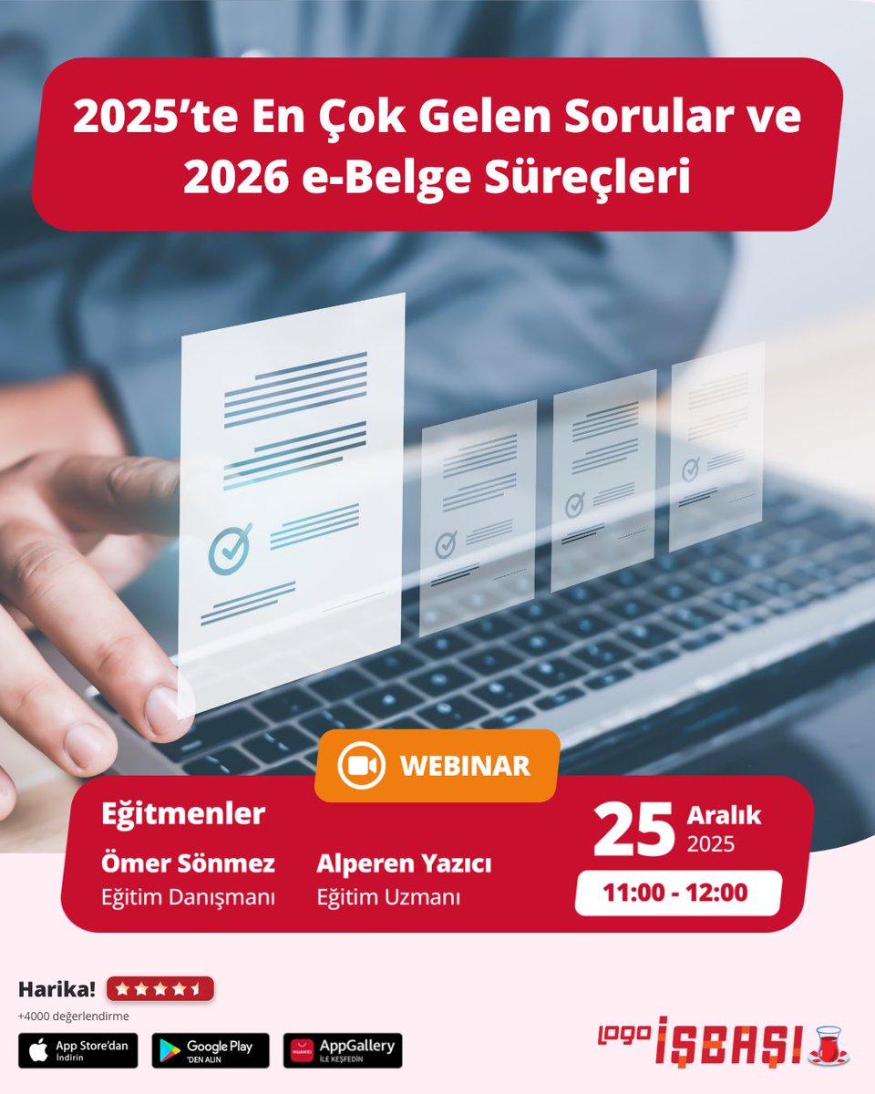 🧑🏻‍💻2025 yılında Logo İşbaşı kullanımı hakkında sizlerden en çok gelen soruları, dikkat edilmesi gereken noktaları ve 2026’ya girerken e-belge süreçleri hakkında sorularınızı eğitim danışmanımız Ömer Sönmez ve eğitim uzmanımız Alperen Yazıcı sizler için anlatıyor. Online