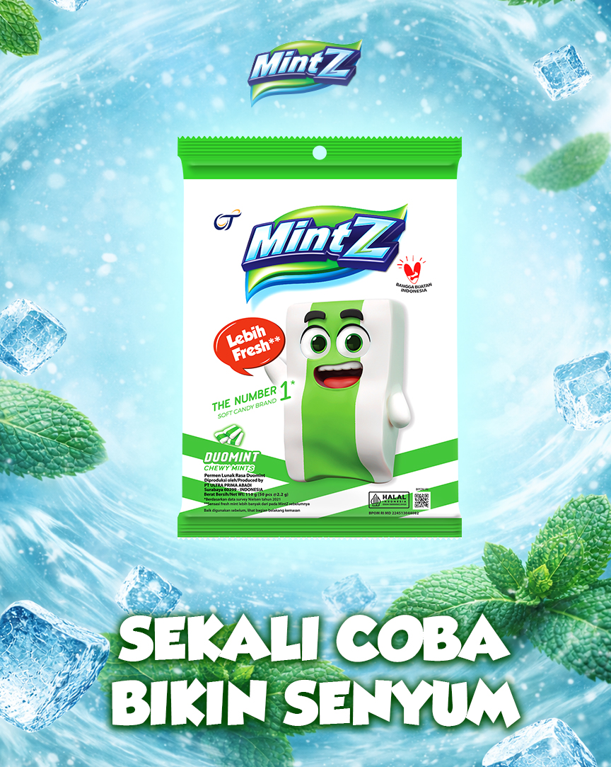 MintZ's tweet image. Sekali coba, langsung bikin senyum 😄
Chewy mint yang segarnya nagih terus!

Kamu sudah coba hari ini, Mintizen? 💚❄️

#Mintz #SenuymintZ #PermenMintz #ChewynyaNagihTerus