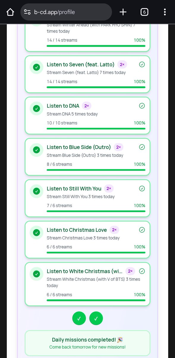 MinQueenR's tweet photo. Daily mission lv 1 dan lv 2✅️🎉
18 dec 2025💜
#dailymission
#bcdapp https://t.co/j5NTsnuwX9