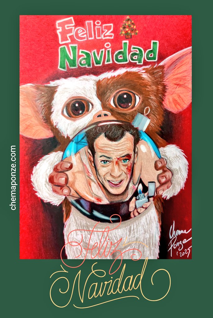 ¡Buenos días y feliz jueves!
Aquí está el #Christmas2025 que he dibujado este año para vosotros. Si alguien lo quiere tener en buena resolución para imprimir que me escriba un DM y se lo envío!
¡Felices fiestas! 🌲
#art #DieHard #Gremlins