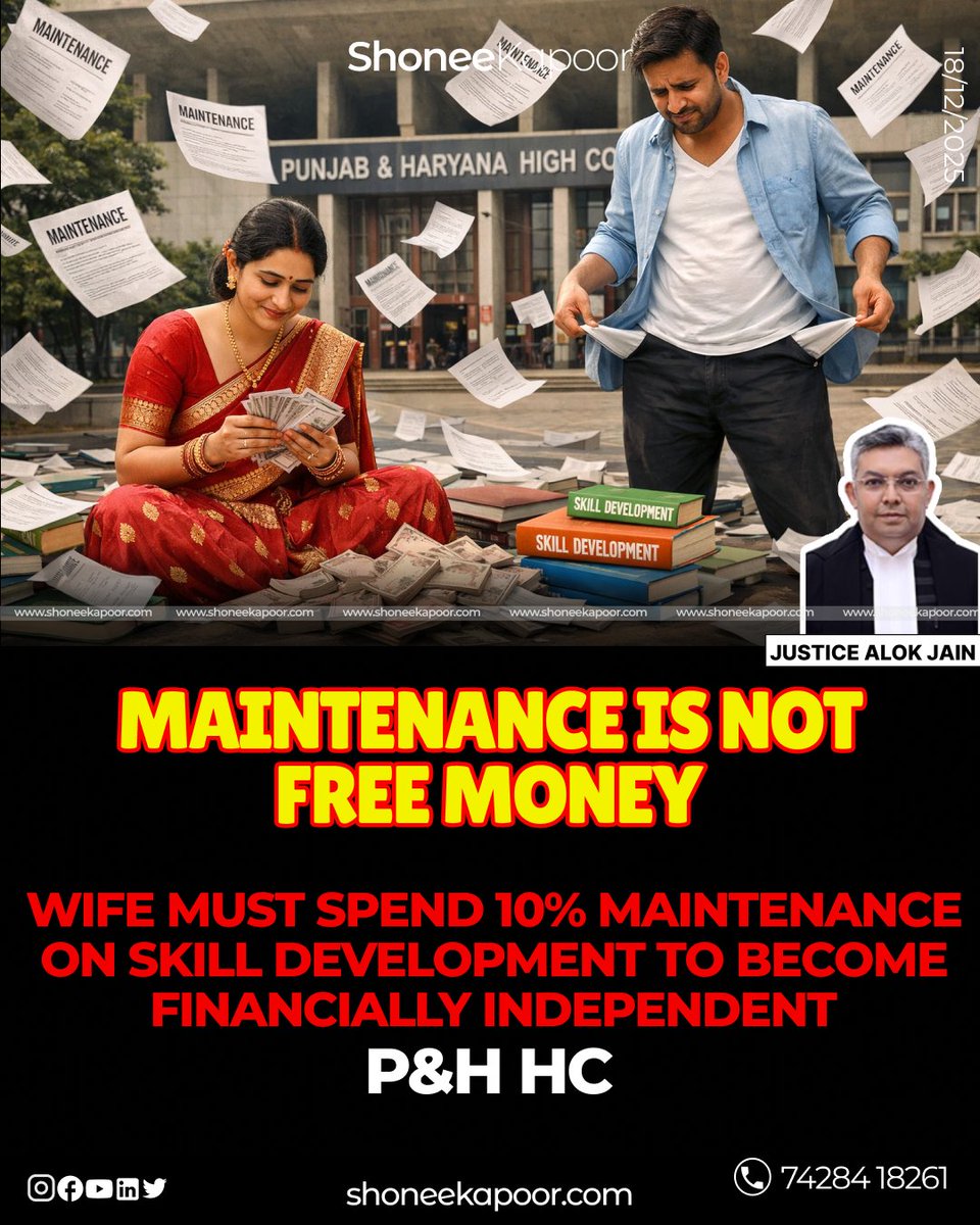 The Punjab &amp; Haryana High Court refused further enhancement of maintenance and made it clear that maintenance is not free money for lifelong dependency.

The Court recognised that a husband is also a human being entitled to a dignified life, not just a source of income.

By