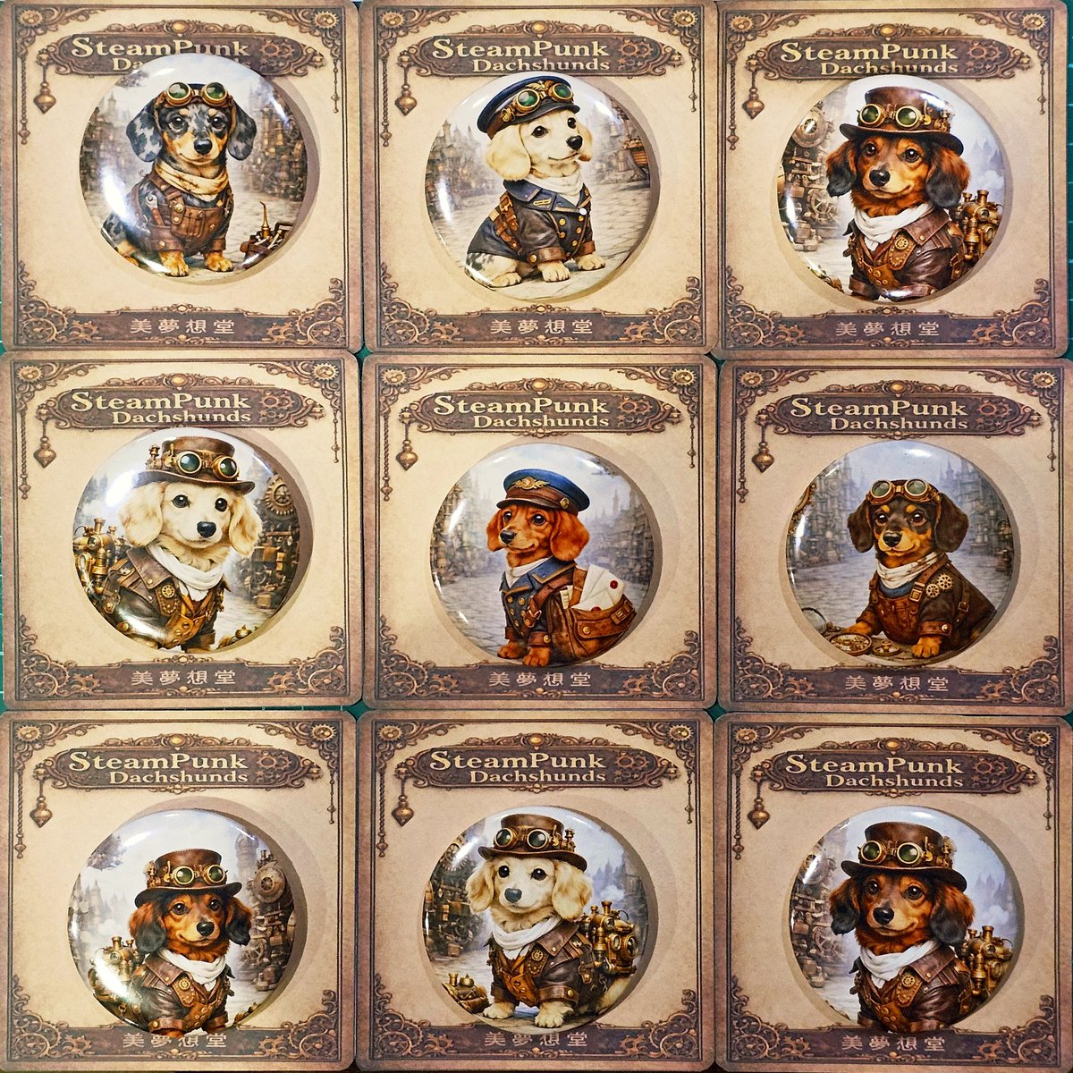 スチームパンク風ダックスの58mm缶バッジ出来た✨ 台紙も作ったよ