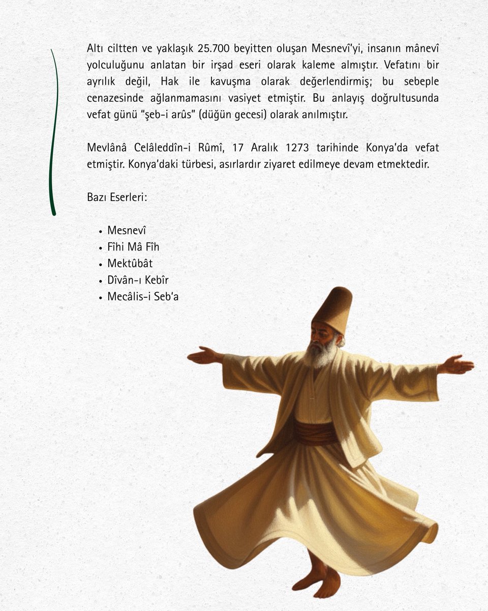 Hz. Mevlânâ’nın 752. Vuslat Yıl Dönümü Vesilesiyle

İslam irfan geleneğinin en müstesna simalarından biri olan Hz. Mevlânâ Celâleddîn-i Rûmî’yi, Hakk’a vuslatının 752. yıl dönümünde rahmet, hürmet ve minnetle yâd ediyoruz.

Mevlânâ, Kur’ân ve Sünnet merkezli ilim tahsilini derin