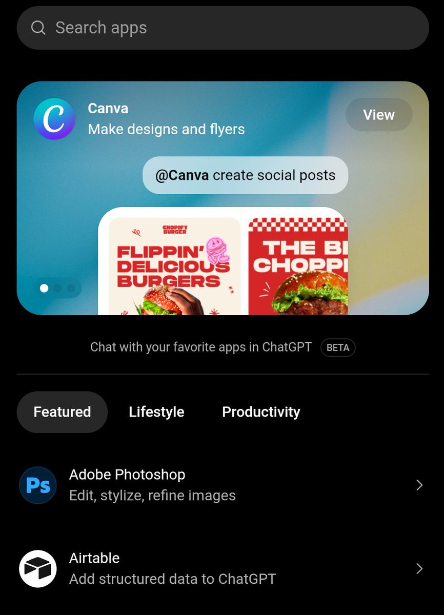 ChatGPT app store UI