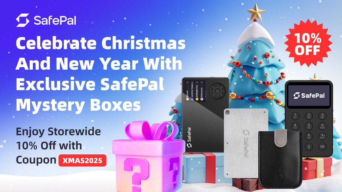 iSafePal's tweet image. 🎄 Usher in Christmas with 2 surprises from SafePal:

✨ 10% OFF storewide with code XMAS2025
🎁 100 Christmas Mystery Boxes only

Each box includes a SafePal hardware wallet + special goodies with 5 boxes being an Ultra-rare VIP edition

Grab yours now: safepal.com/en/store/scmb…