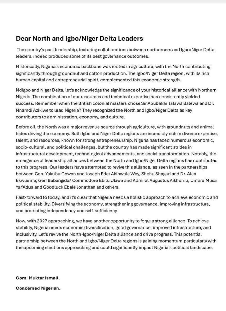 Sambo0000001's tweet photo. The country's past leadership, featuring collaborations between northerners and Igbo/Niger Delta leaders, indeed produced some of its best governance outcomes. https://t.co/anRCisoZKT