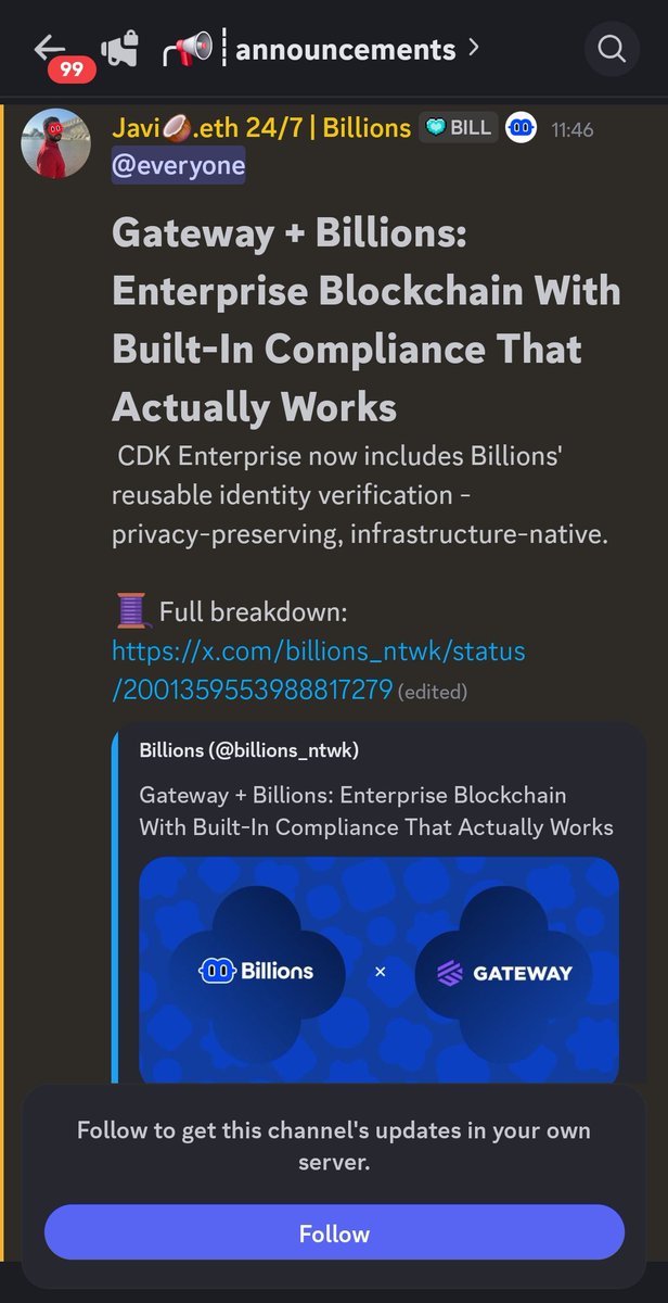 🚀 Billions + Gateway is changing enterprise blockchain. Built-in <a href="/billions_ntwk/">Billions</a> compliance, reusable identity, and privacy-first infrastructure — all in one powerful system. Real tech, real adoption, real impact. The future is here. 🌐 <a href="/jgonzalezferrer/">Javi🥥.eth</a>
#BillionsNetwork #Gateway