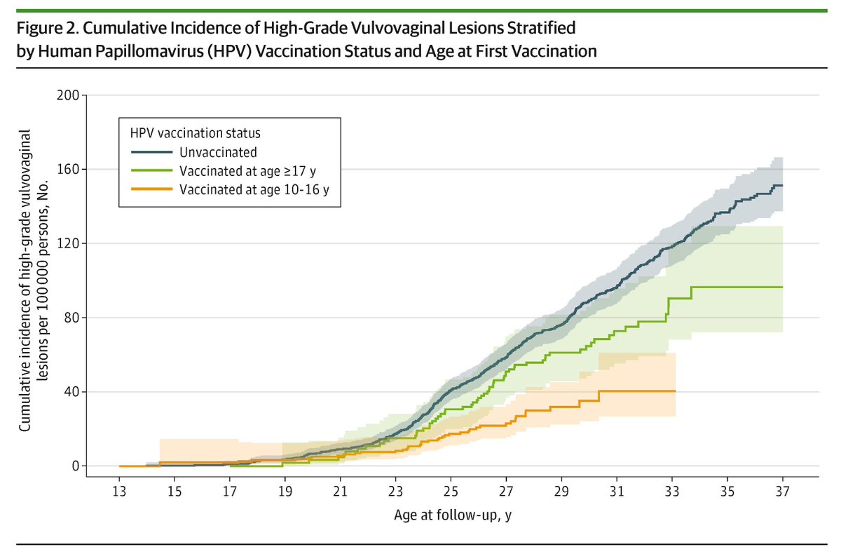 JAMAOnc's tweet photo. Quadrivalent #HPV vaccination was associated with lower rates of high-grade vulvovaginal lesions, especially among women vaccinated at ages 10 to 16, in a large cohort study. 

https://t.co/cNEtmom5oK https://t.co/KRhCsd2pHH