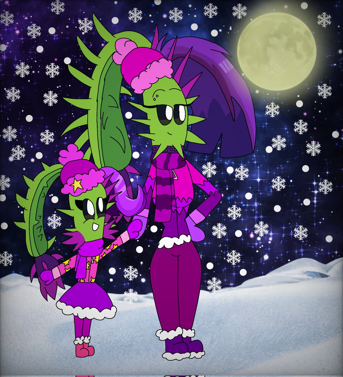 Duster and her daughter Destiny chillin' on a snowy night. ❄️

This is a Christmas gift for <a href="/LaArtist322/">🖤 ''𝓛𝓪 𝓐𝓻𝓽𝓲𝓼𝓽'' 🖤</a>!

#pvz #pvz2 #pvzoc #plantsvszombies #plantsvszombies2
