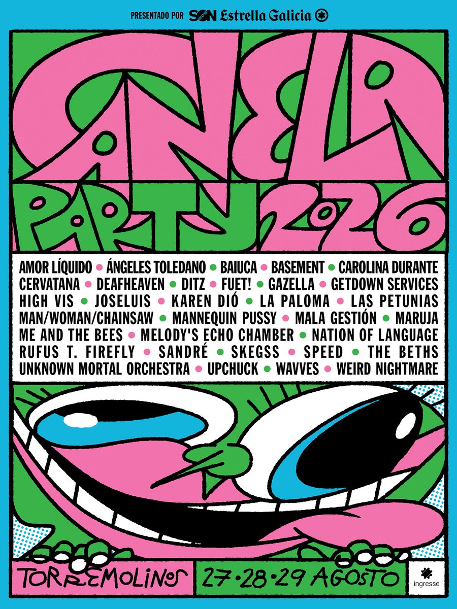 CanelaParty's tweet image. 🎉 CARTEL COMPLETO 🎉

Últimas confirmaciones #CanelaParty2026

Baiuca, Basement, CERVATANA, DITZ, FUET!, Gazella, Melody’s Echo Chamber, Nation of Language, Sandré, Speed, The Beths, Unknown Mortal Orchestra, Upchuck y Weird Nightmare.

🎟️ Abonos ⬇️

ingresse.com/canela-party-2…