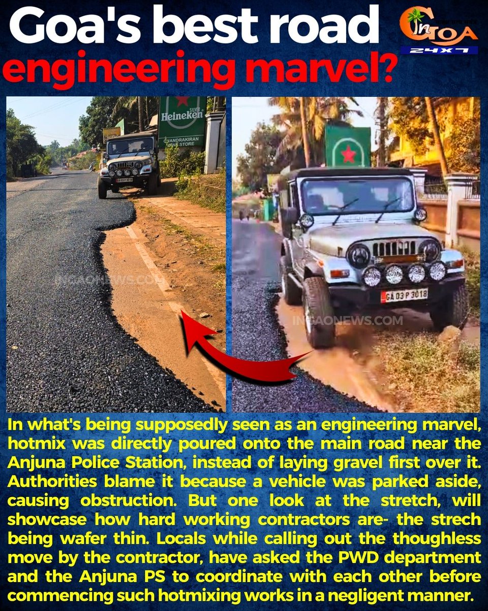 InGoa24x7's tweet image. Goa's best road engineering marvel?

#Goa #Goanews #EngineeringMarvel #Roads #hotmix