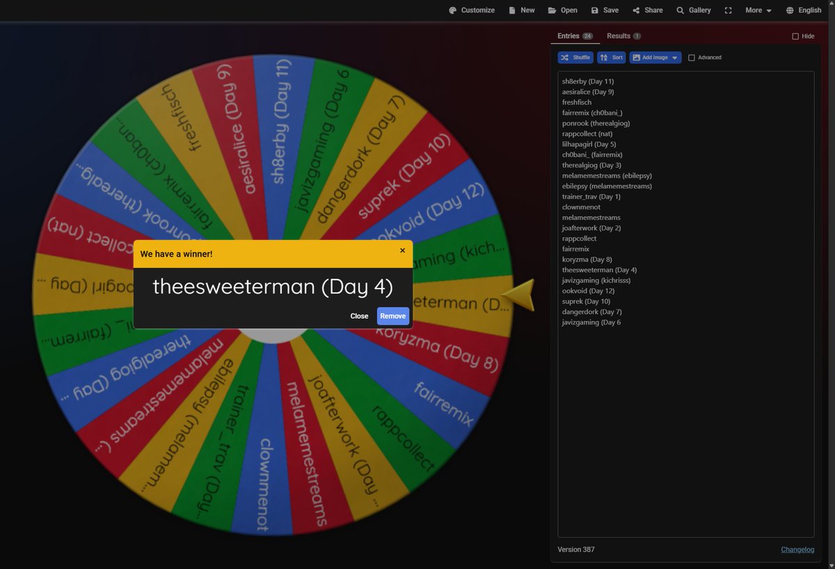 Day 12 winner <a href="/YO_Sweeterman/">TheeSweeterman</a> with being day 4 choice of mine to get a spot gg

go check out the menace twitch.tv/theesweeterman