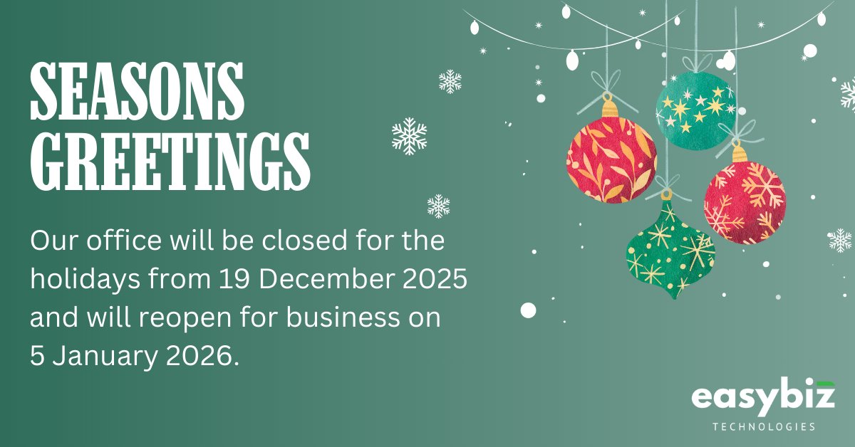 EasybizT's tweet photo. Season’s Greetings from EasyBiz Technologies! 

May the festive season bring you joy, peace, and special moments with those you cherish. Here’s to a bright and prosperous 2026 filled with opportunity and continued success! https://t.co/nGgTGw8ZRX