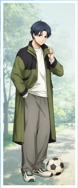 the merch team has cracked the code to make yoichi always look good in official arts: dress him in shades of green that aren't radioactive green and let his forehead breathe