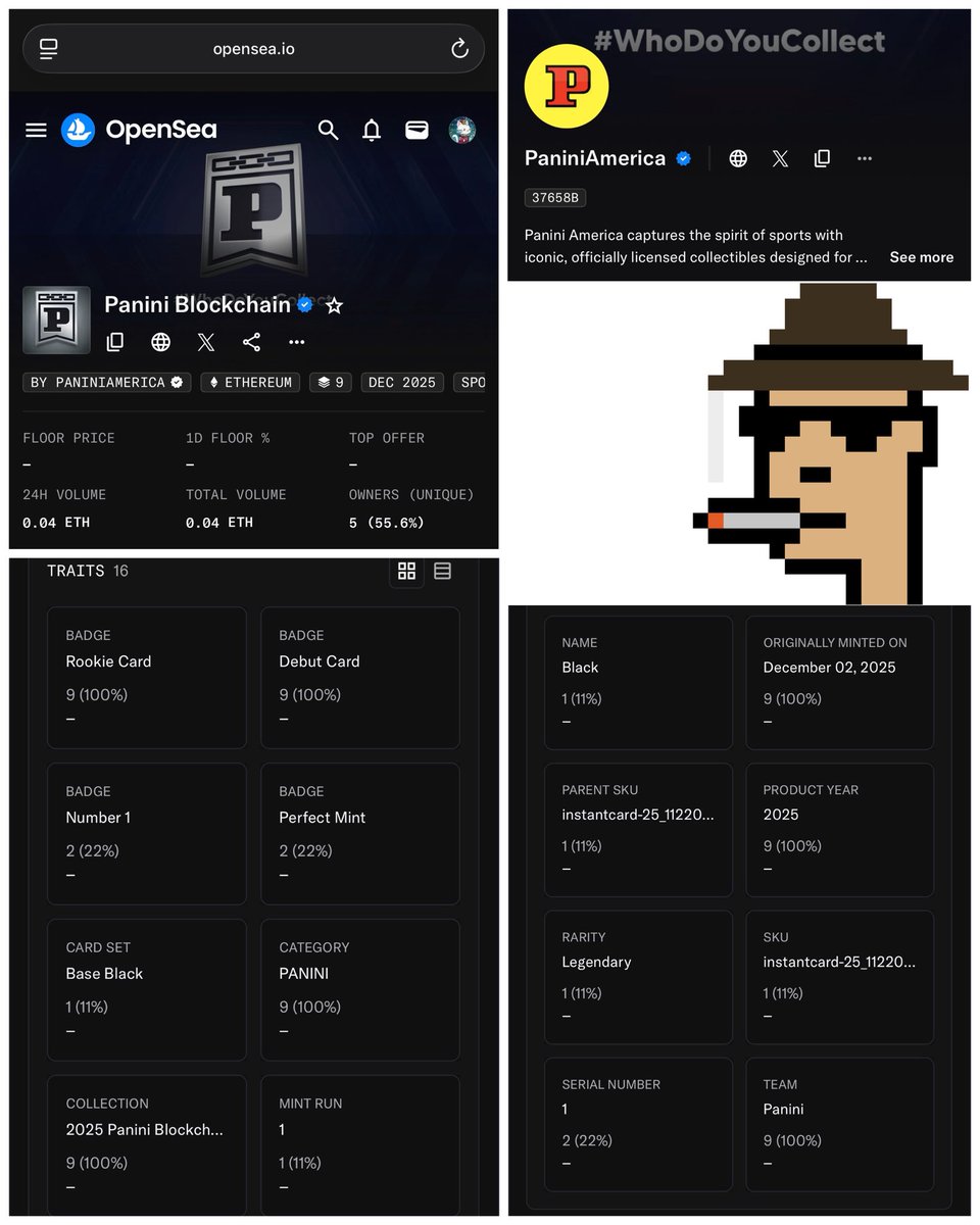 [BC 22/1959] <a href="/PaniniAmerica/">Panini America</a> the company and #PaniniBlockchain the project just got verified ✅ on <a href="/opensea/">OpenSea</a> <a href="/dfinzer/">dfinzer.eth | opensea</a>. This provides an authentic storefront to host worldclass collectibles.

Each BC card also has 16 attributes inc. mint date. Provenance captured. History preserved.