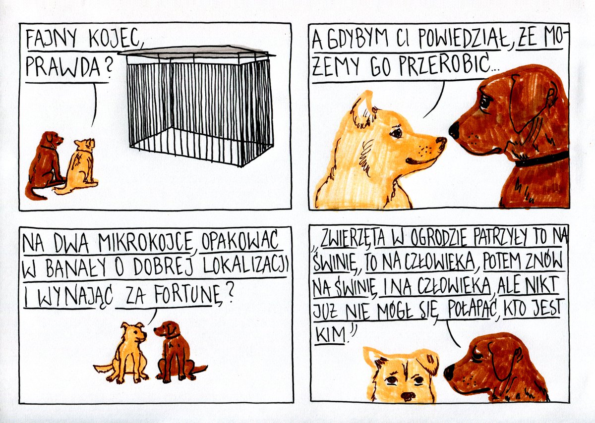 SmutneHistorie's tweet photo. fliper (dosłownie orwell). #satyra #kojec #flipy #patodeweloperka #mikrokojec #folwarkzwierzęcy #orwell https://t.co/zBVFVM96H4