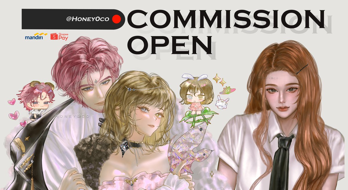 COMMISSION : OPEN 

Khusus lokal yaaa 🙂‍↕️ Harga di reply, terima kasiiih 🫶