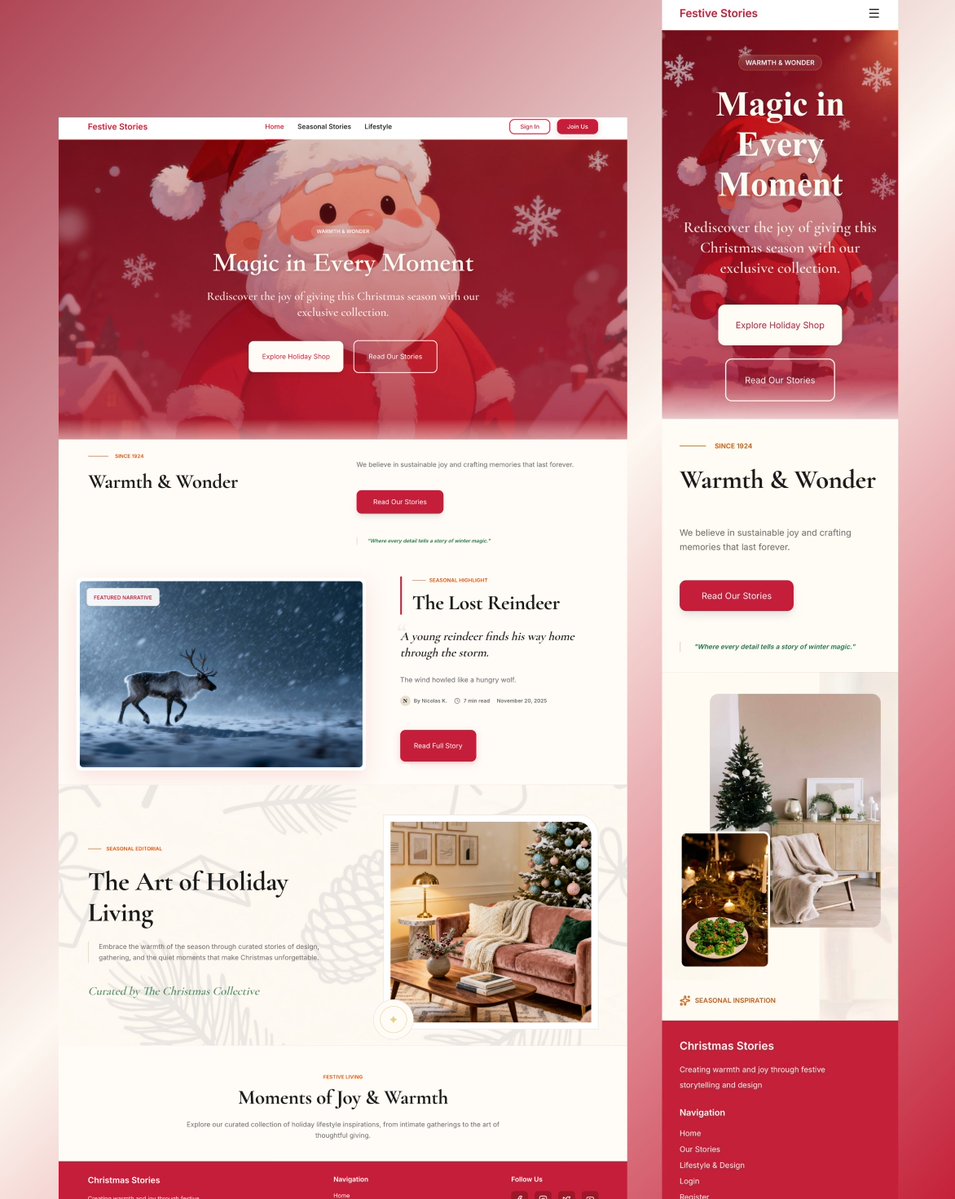 autocoder_cc's tweet image. 🧑‍🎄🎁From heartwarming holiday stories to warm home scenes and magical winter details, every section is made to feel calm, joyful, and full of Christmas spirit.

🎄Built with AutoCoder in minutes, just in time to spread a little holiday magic. ✨ 
Wishing you a warm, cozy, and…
