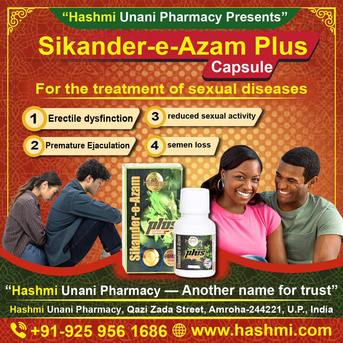 GermanHashmi's tweet image. Hashmi Sikander-e-Azam Plus Capsule – a trusted herbal product from Hashmi
✅ GMP Certified
✅ Govt. recognized
✅Trusted herbal support from Hashmi
✅Quality you can rely on
📞+91-9259561686
🌐 hashmi.com
#Hashmi #HerbalCare #Ayurvedic
#TrustedBrand #viral #Trending