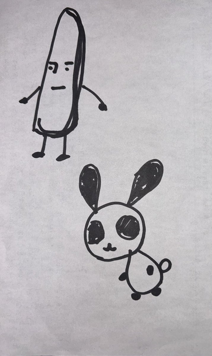 画伯の絵 今回話題にしたなお画伯のイラスト(左)とAI加工イラスト(右)です