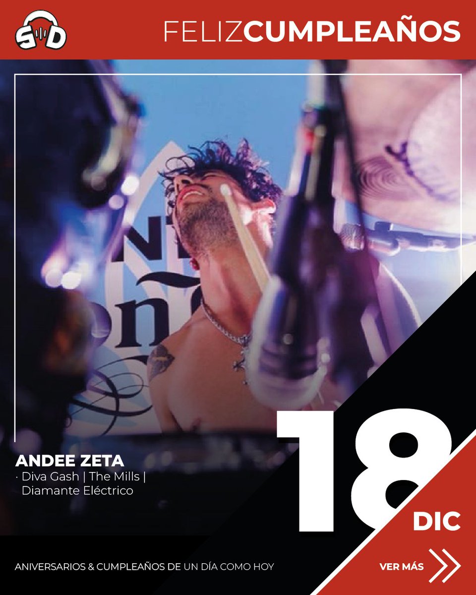 SoundDatos's tweet image. #SoundDatos · Diciembre 18 | Feliz Cumpleaños:
· Realidad Mental
· @andeezeta (Maldito Groove / @divagash / @TheMillsBand / @diamantelectric)
---
Click en el link para ver más: instagram.com/p/DSaHMvfgBT3/…