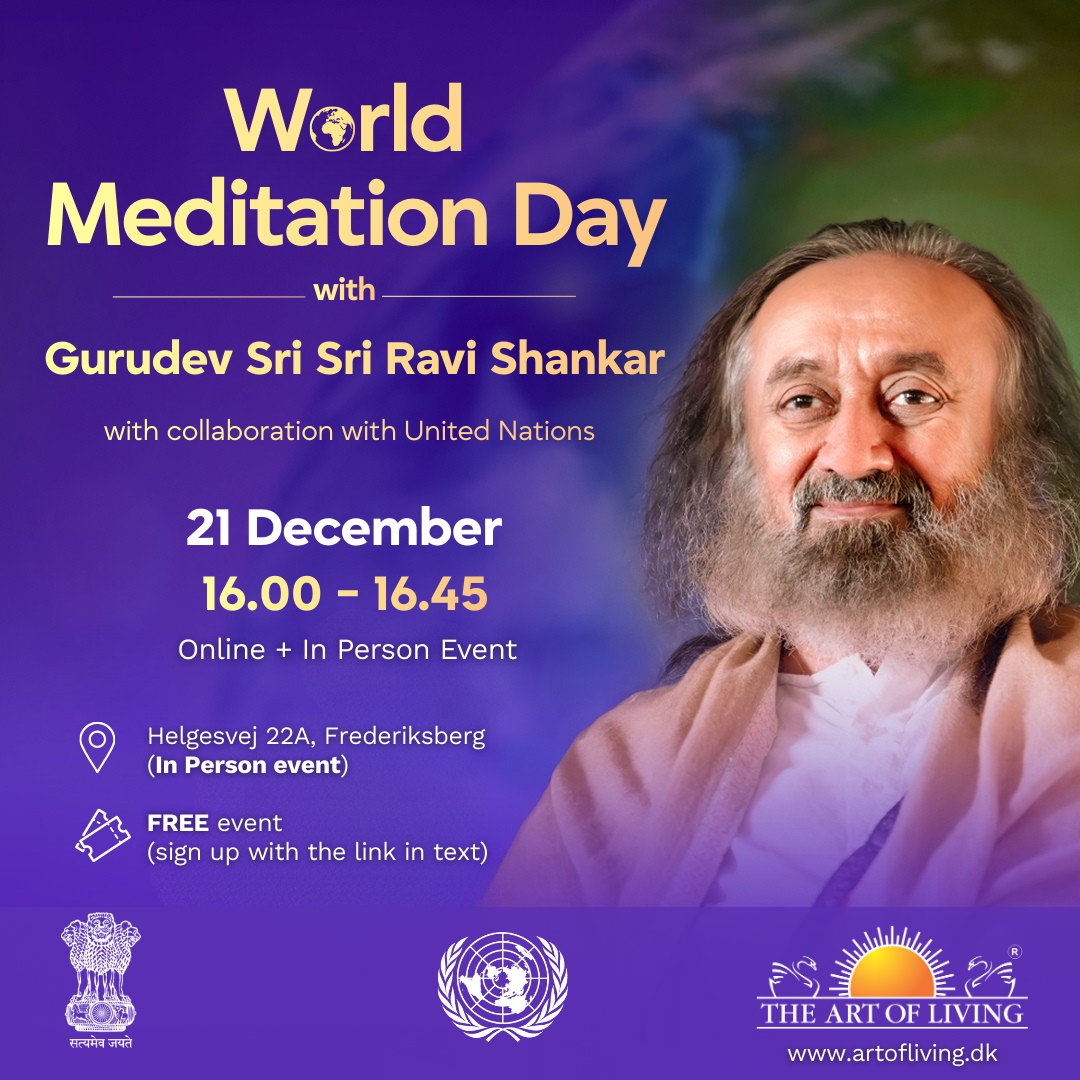 On the occasion of World Meditation Day, The Art of Living is organising a special global meditation event with a live online guided meditation led by Gurudev Sri Sri Ravi Shankar, broadcast from New York on 21 December at  CET.
More information:
artofliving.org/in-en/world-me…

Gurudev
