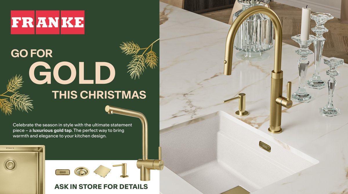 UniquePlg's tweet photo. Go for Gold this Christmas ✨
Warm, luxurious and timeless. Franke’s gold finishes on taps bring festive glow to any kitchen.
The perfect blend of style &amp; warmth this season. 🎄

#GoldFinish #KitchenDesign #FestiveStyle @Franke_Group @ipg_the https://t.co/AvFxMlQL8Y
