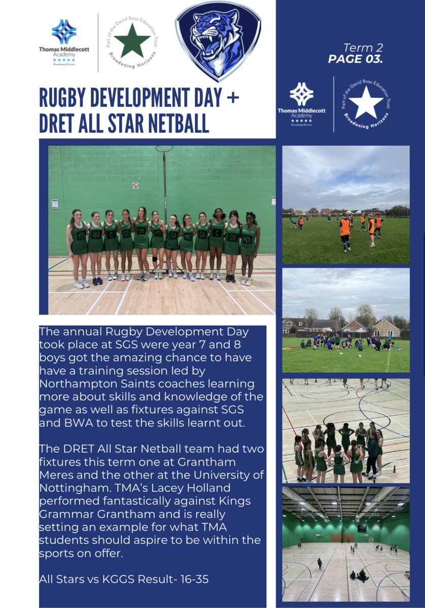 TMiddlecottPE's tweet image. TMA Term 2 Newsletter. Pages 1-4.