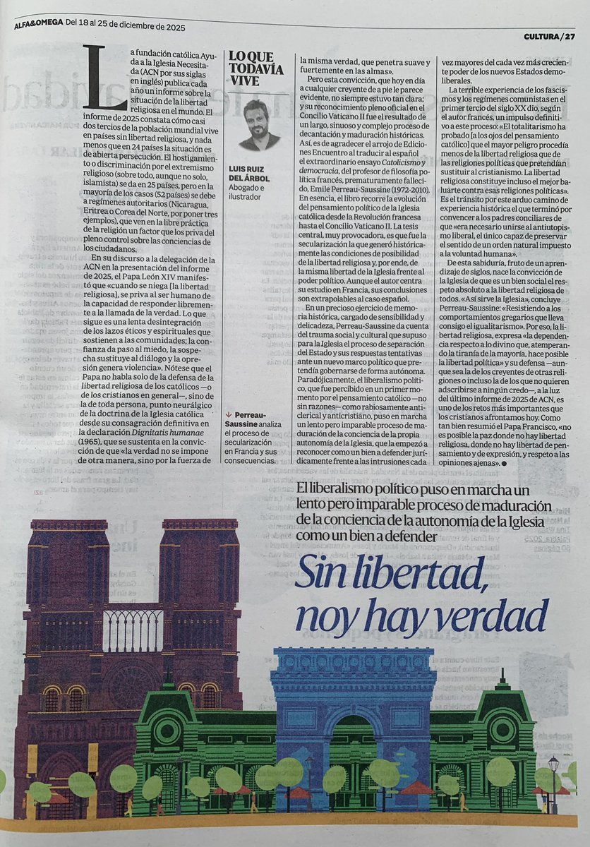 A propósito del fantástico libro de Perreau-Saussine, “Catolicismo y democracia”, escribo para <a href="/alfayomegasem/">Alfa y Omega</a> una pequeña reflexión sobre la tumultuosa relación entre el liberalismo político y la Iglesia.

“Sin libertad, no hay verdad” 👇🏻👇🏻👇🏻