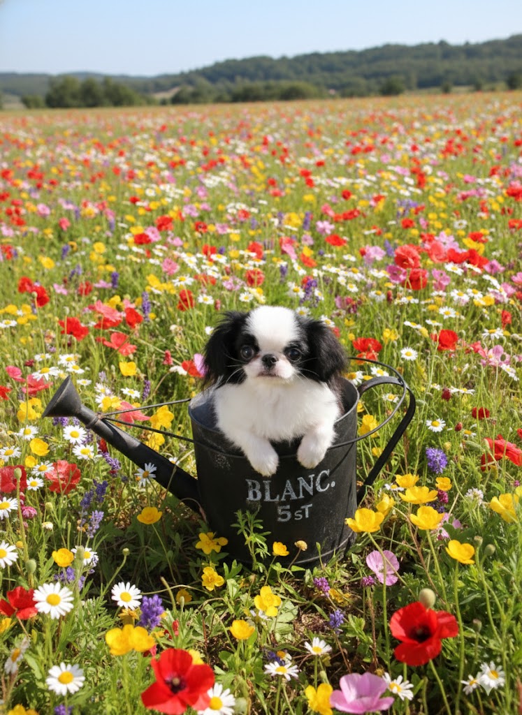最新話に登場中…一撃家の愛犬「タマ子」は
こした先生の愛犬・チンの「まろちゃん」がモデル!
◆先生は最近なにかと話題のAIにも興味が!?
「AIでどんなことをされているんですか?」とお聞きしたところ、
「犬の写真をお花畑にしたりしています」とのこと。ラブリーまろちゃん。