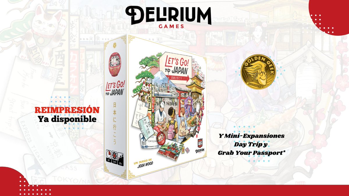 ¡Let's Go to Japan de nuevo en tiendas! Además del juego base, han llegado las dos mini-expansiones que estarán próximamente disponibles en Plaza y eventos de ferias y convenciones. ¡Pronto daremos fecha y calendario para poder adquirirlas!