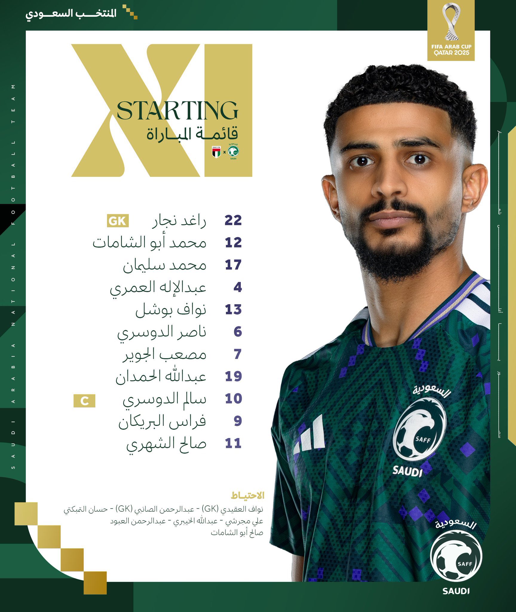 قائمة المنتخب السعودي ومنتخب الإمارات ضمن #كأس_العرب2025 