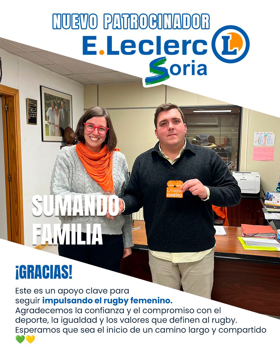 🤝 <a href="/LeclercSoria/">E.Leclerc Soria</a>  Soria se suma a la familia del Ingenieros
🏉 Apoyo directo al equipo femenino
⭐ Campaña “Jugadora <a href="/LeclercSoria/">E.Leclerc Soria</a>  del Partido”
Gracias por apostar por el rugby y por un proyecto con valores.
