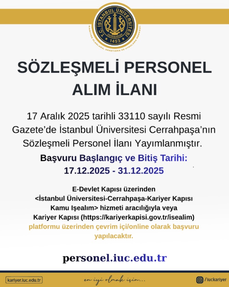 📢 ÜNİVERSİTEMİZİN SÖZLEŞMELİ PERSONEL ALIM İLANI YAYIMLANMIŞTIR

kariyerkapisi.gov.tr/isealim
