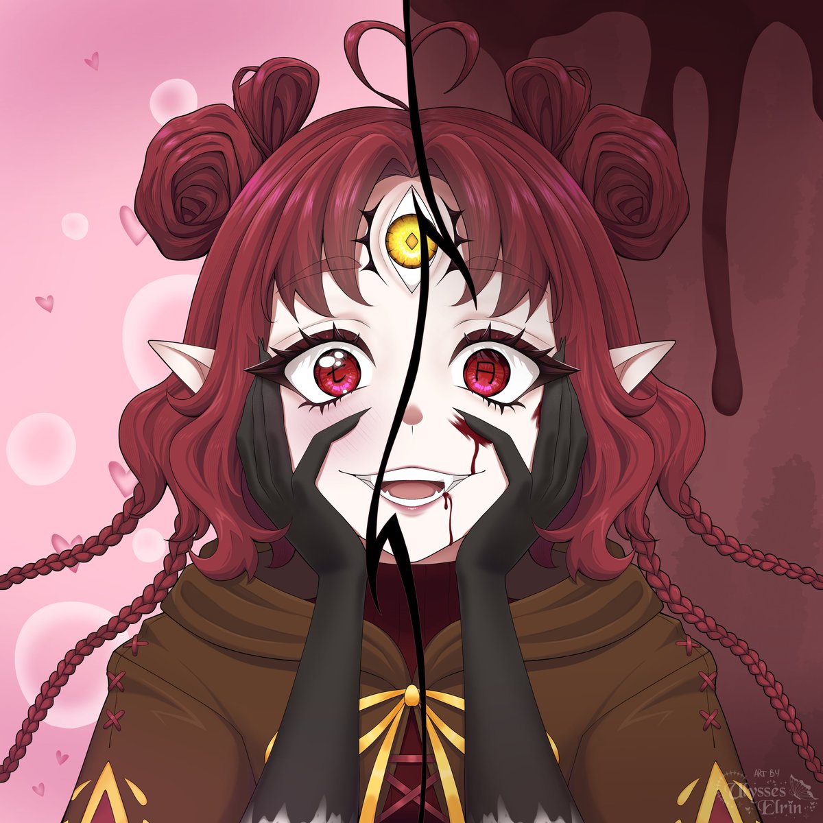 I had so much fun working on this piece as the raffle prize for <a href="/Rena_elf_/">Rena_elf</a>!

One character, two sides. Which one are you? 🌹/🔪

#art #commissionopen #vtuber