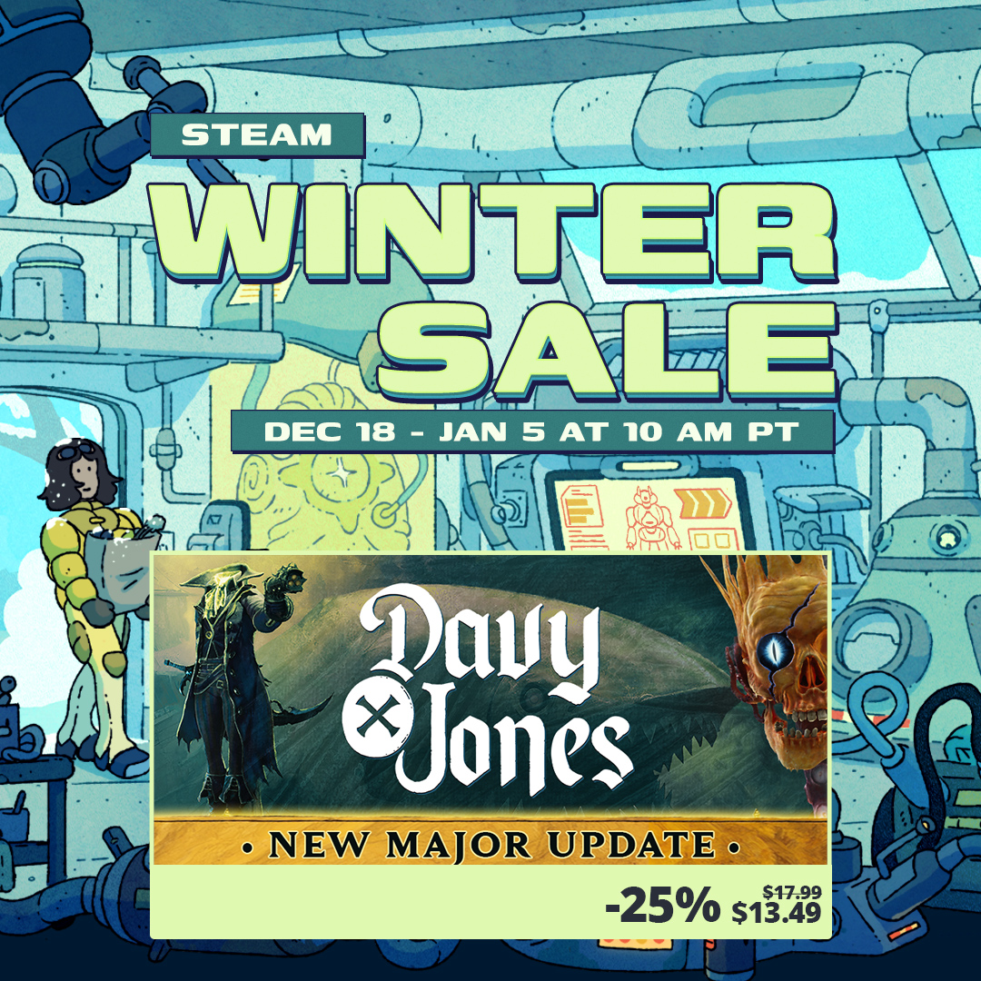 We've got an offer that will chill your bones☠️

Grab DAVY x JONES with a 2⃣5⃣% discount during #Wintersale and dive into The Locker.

Don't miss out, the deal will be off on January 5th❗️

Link to the #Steam store below:
store.steampowered.com/app/2611170/DA…

#Steamsale #gaming