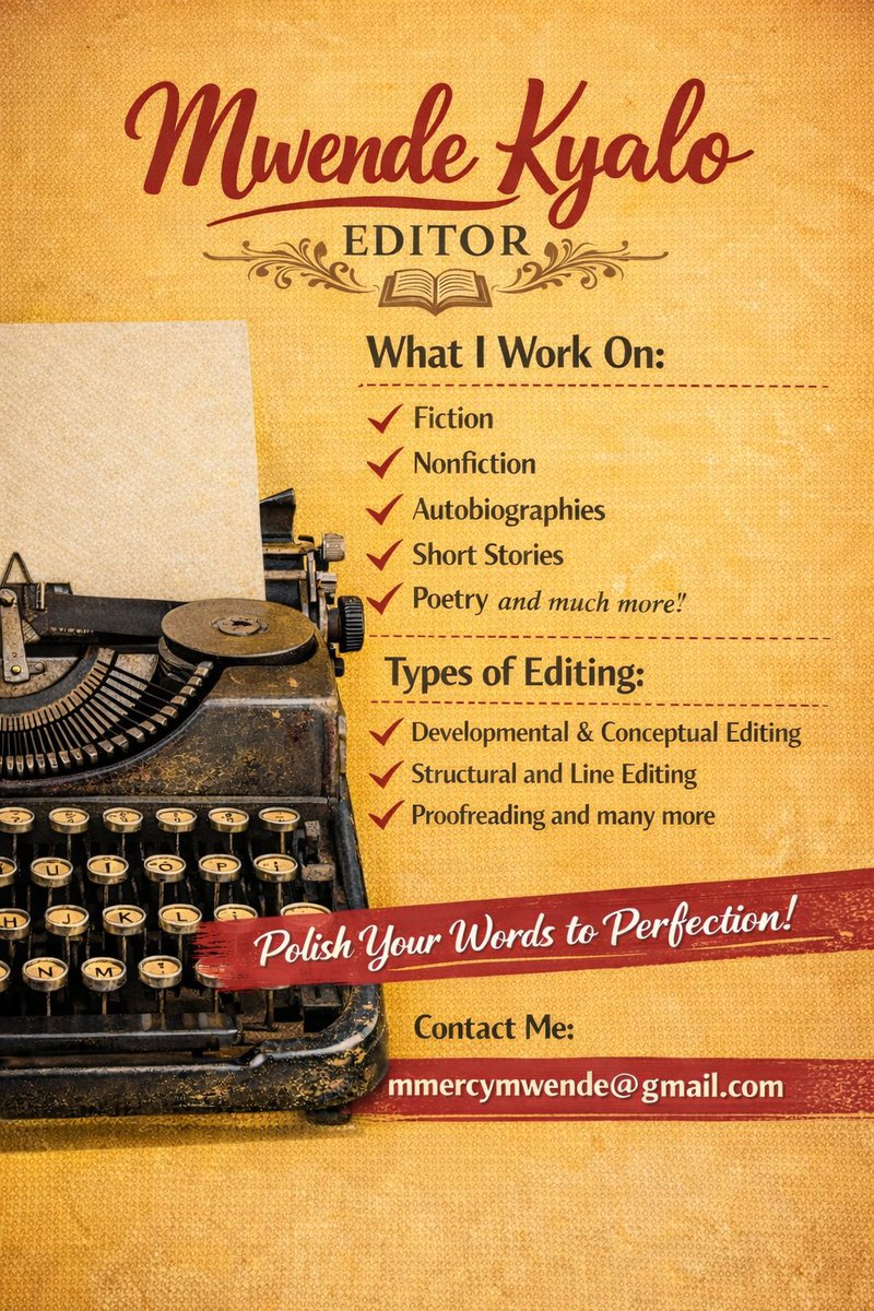 mwende_kyalo_'s tweet image. Remember to contact me for all your editing needs. 

Books I've edited include: 
1. Green and Evil - Mordecai Ogada 
2. Diary of a Girl Doctor- Doreen Saringi
3. Hop, Skip and Jump- Scholar Akinyi
4. Grief: A Work of Heart- Mueni Wambua